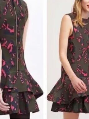 Banana Republic Olive Green Dress with Pink Abstract Print